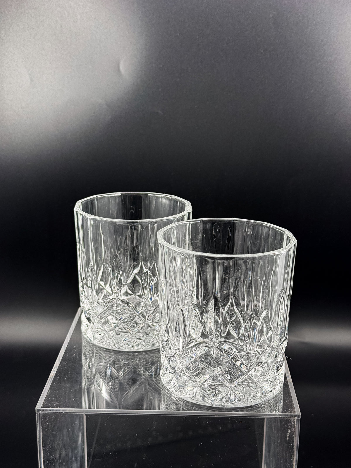 Vintage Libbey Nachtmann Rocks Glasses with Diamond Pattern and Starburst Bases, Sold as a Pair