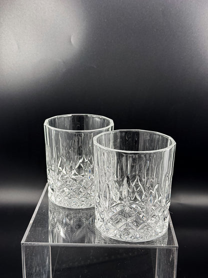 Vintage Libbey Nachtmann Rocks Glasses with Diamond Pattern and Starburst Bases, Sold as a Pair