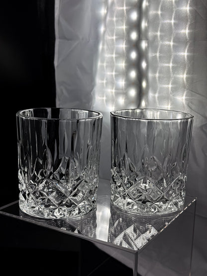 Vintage Libbey Nachtmann Rocks Glasses with Diamond Pattern and Starburst Bases, Sold as a Pair