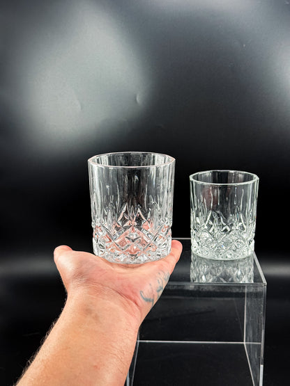 Vintage Libbey Nachtmann Rocks Glasses with Diamond Pattern and Starburst Bases, Sold as a Pair