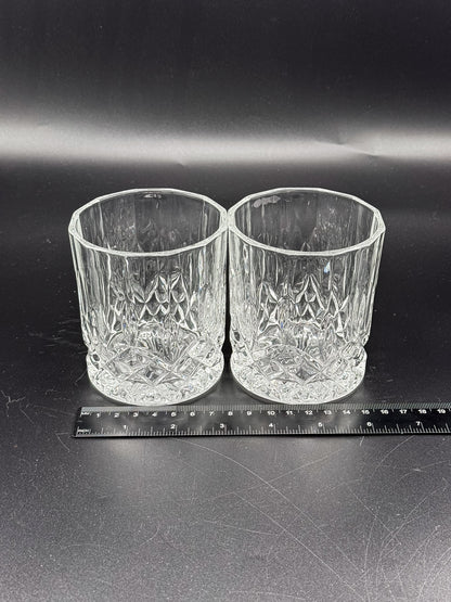 Vintage Libbey Nachtmann Rocks Glasses with Diamond Pattern and Starburst Bases, Sold as a Pair