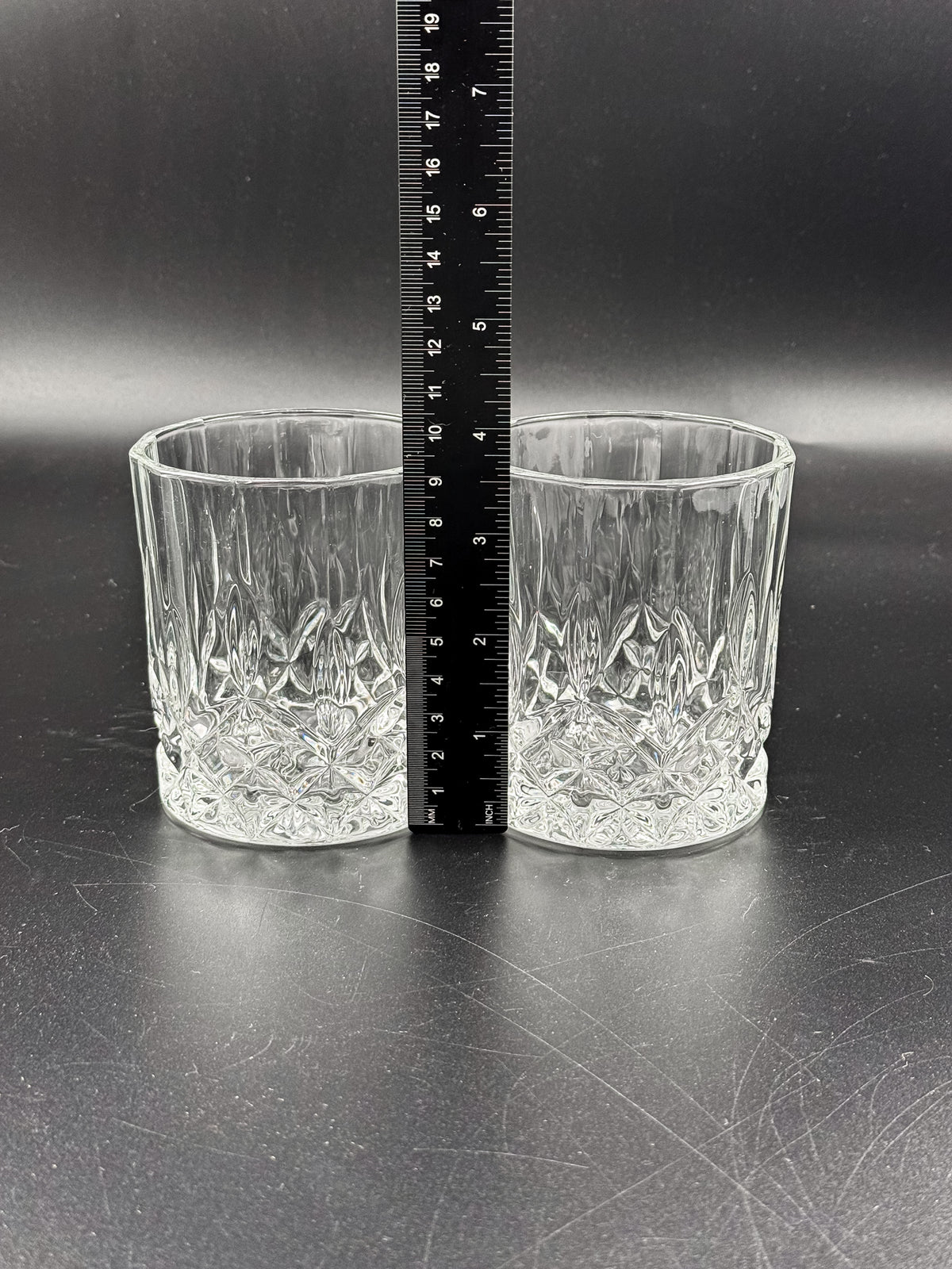 Vintage Libbey Nachtmann Rocks Glasses with Diamond Pattern and Starburst Bases, Sold as a Pair