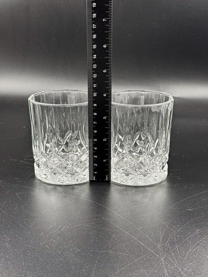 Vintage Libbey Nachtmann Rocks Glasses with Diamond Pattern and Starburst Bases, Sold as a Pair