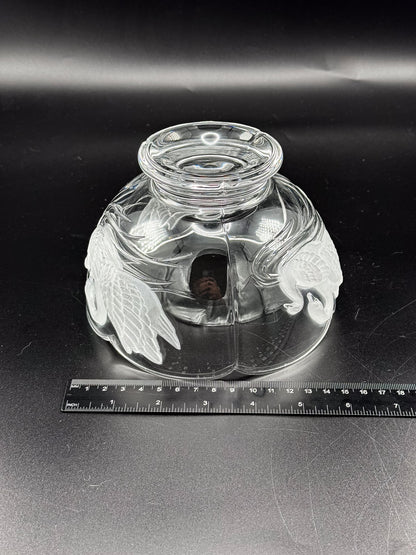 Clear Glass Footed Bowl with Frosted Swan Motifs and Scalloped Rim, Romantic Decorative Candy Dish