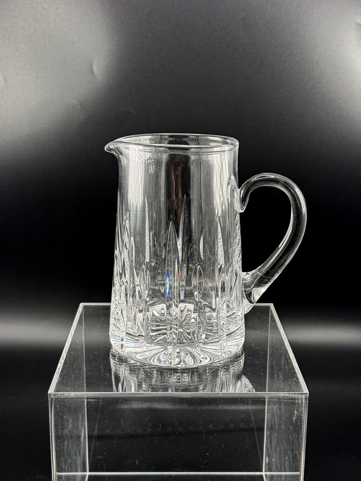 Atlantis Lisbon Cut Glass Pitcher, 20 Oz, with Vertical Facets, Starburst Base and Curved Handle