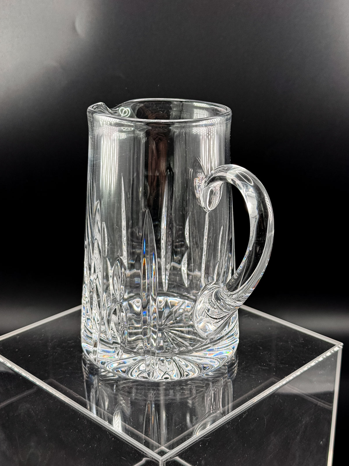 Atlantis Lisbon Cut Glass Pitcher, 20 Oz, with Vertical Facets, Starburst Base and Curved Handle