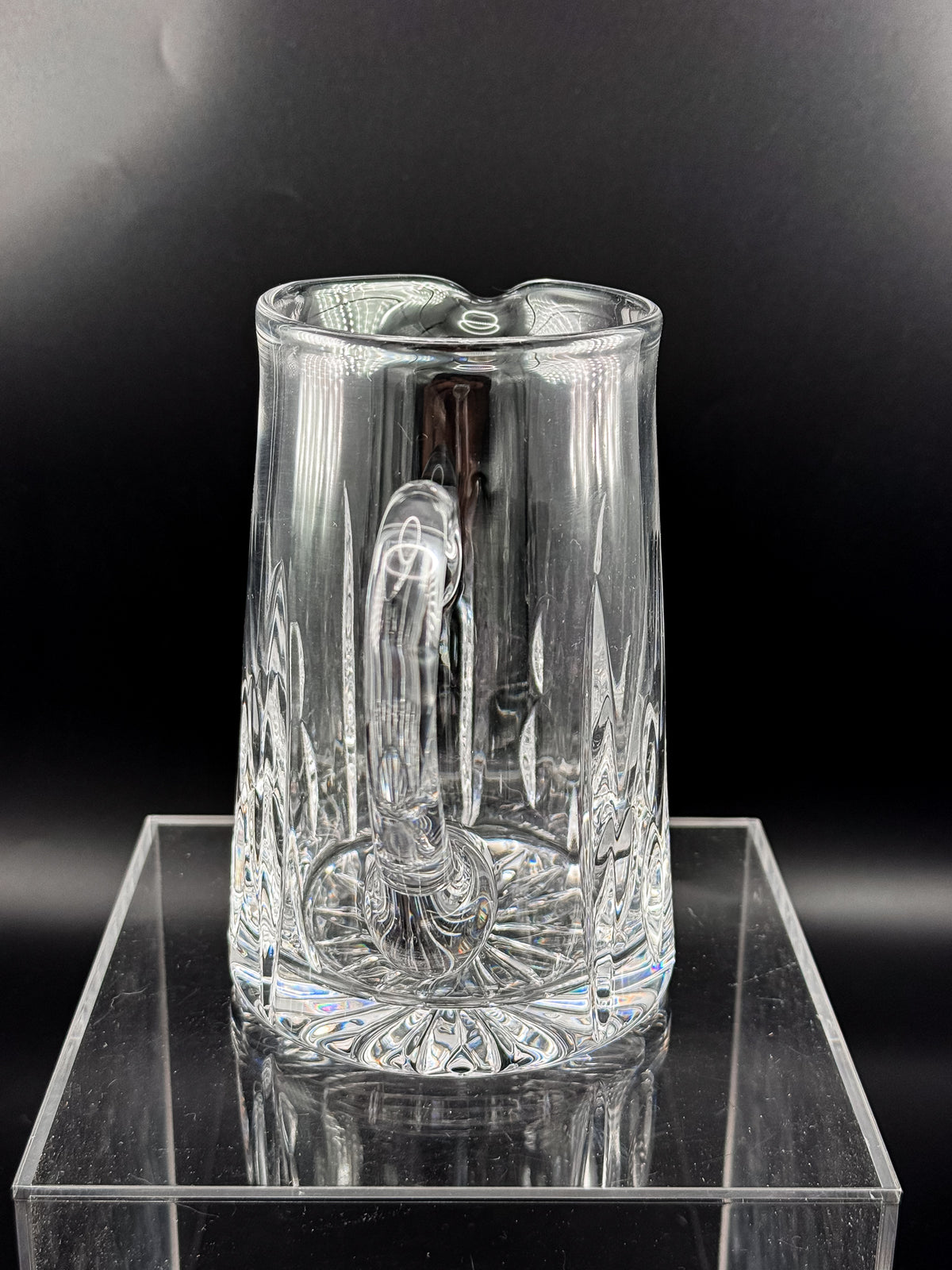 Atlantis Lisbon Cut Glass Pitcher, 20 Oz, with Vertical Facets, Starburst Base and Curved Handle