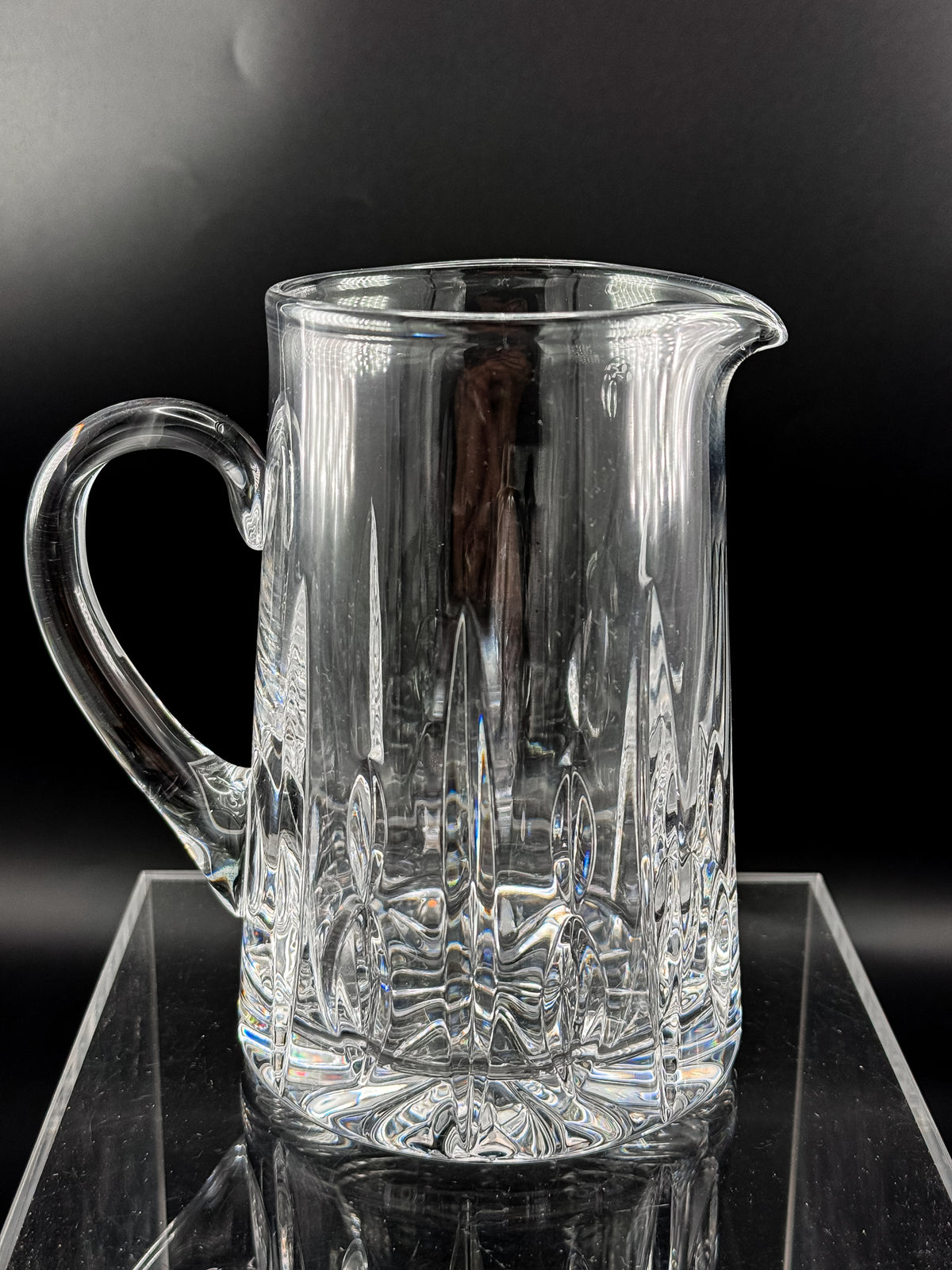 Atlantis Lisbon Cut Glass Pitcher, 20 Oz, with Vertical Facets, Starburst Base and Curved Handle