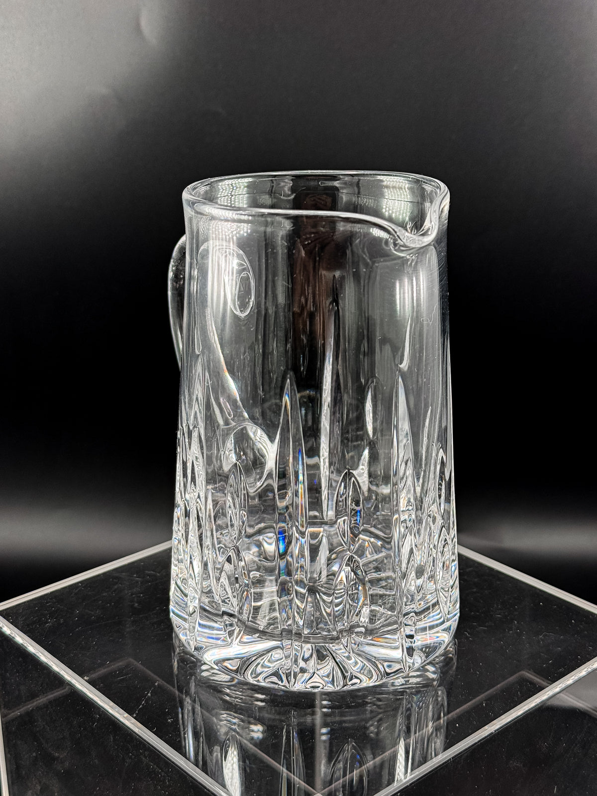 Atlantis Lisbon Cut Glass Pitcher, 20 Oz, with Vertical Facets, Starburst Base and Curved Handle