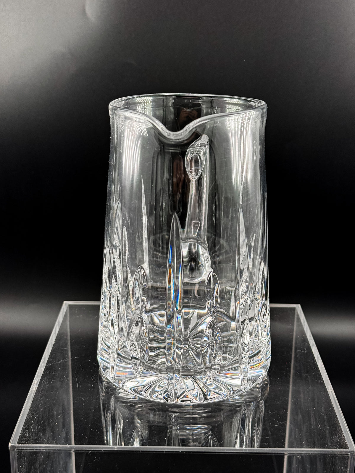 Atlantis Lisbon Cut Glass Pitcher, 20 Oz, with Vertical Facets, Starburst Base and Curved Handle