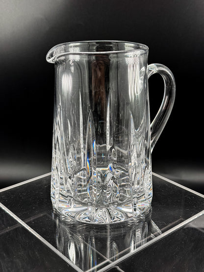 Atlantis Lisbon Cut Glass Pitcher, 20 Oz, with Vertical Facets, Starburst Base and Curved Handle