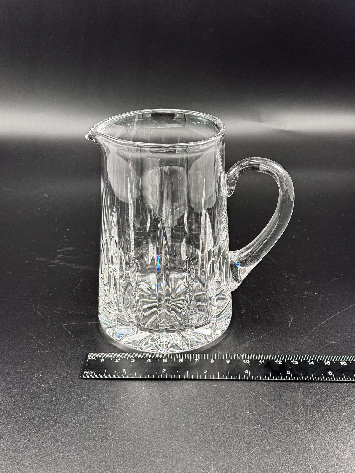 Atlantis Lisbon Cut Glass Pitcher, 20 Oz, with Vertical Facets, Starburst Base and Curved Handle