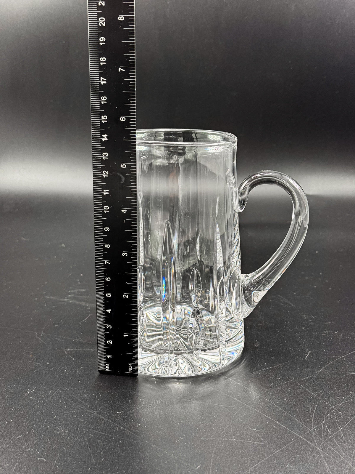 Atlantis Lisbon Cut Glass Pitcher, 20 Oz, with Vertical Facets, Starburst Base and Curved Handle
