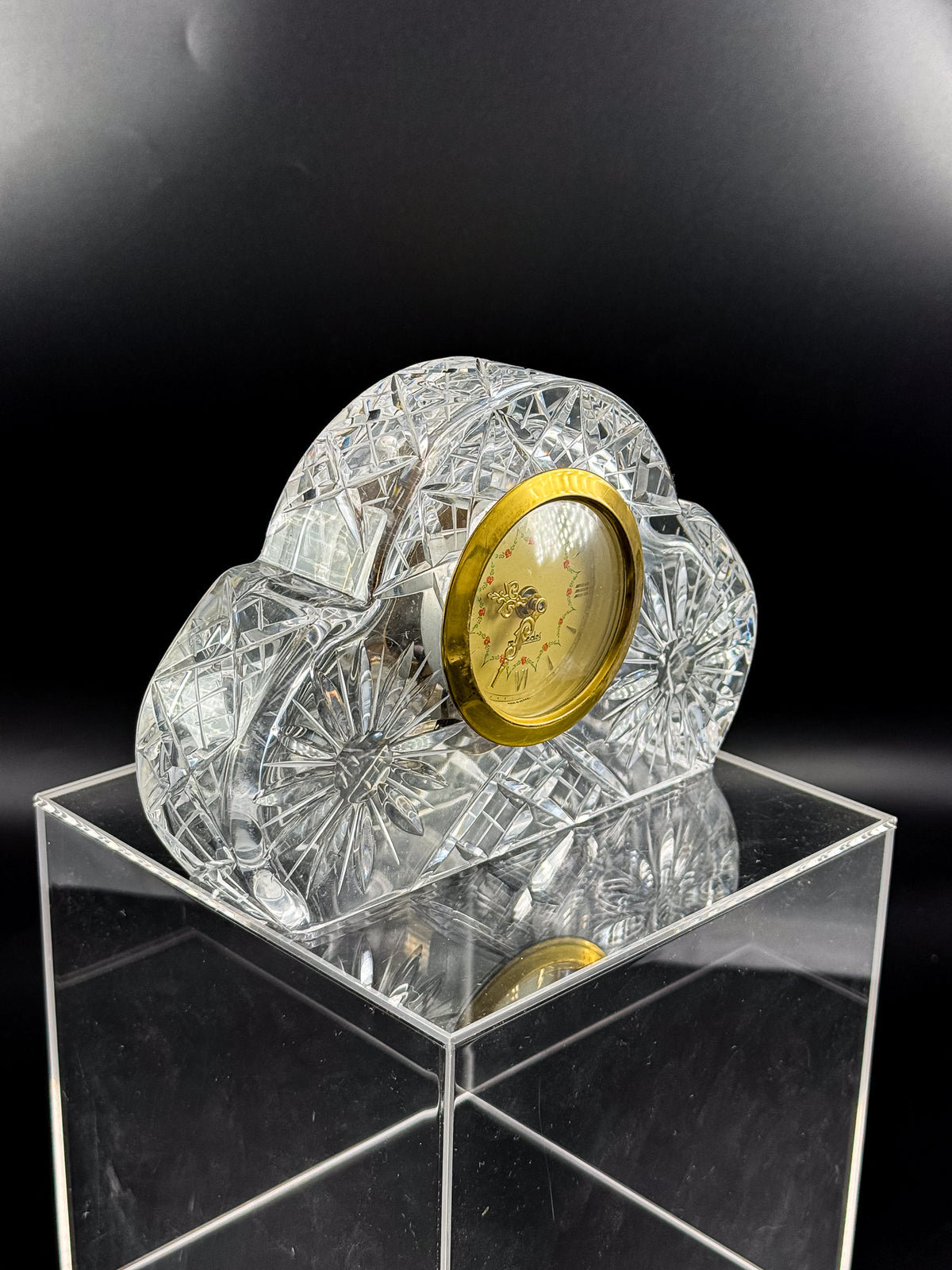 Vintage Mercedes West German Crystal Mantel Clock with Starburst Design, Appears Non-Working
