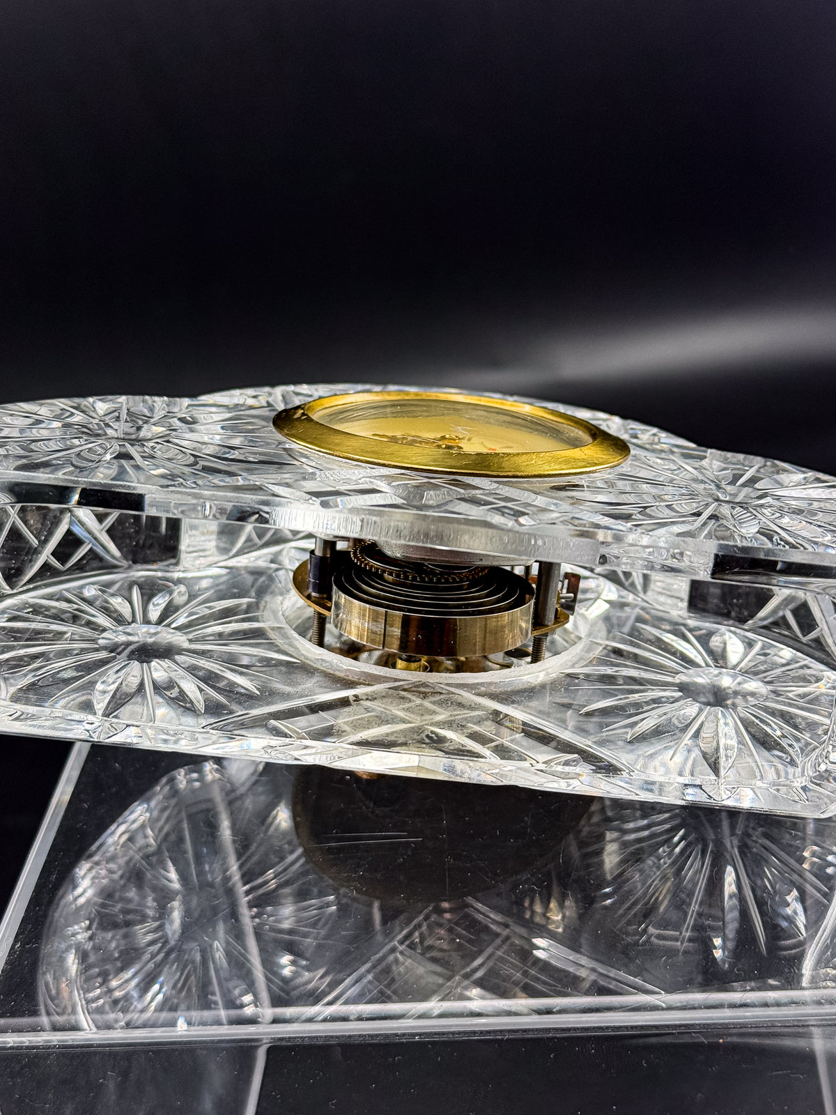 Vintage Mercedes West German Crystal Mantel Clock with Starburst Design, Appears Non-Working