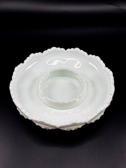 Vintage Fenton Hobnail Milk Glass Ashtray, Chip and Dip Dish or Catchall with Scalloped Rim