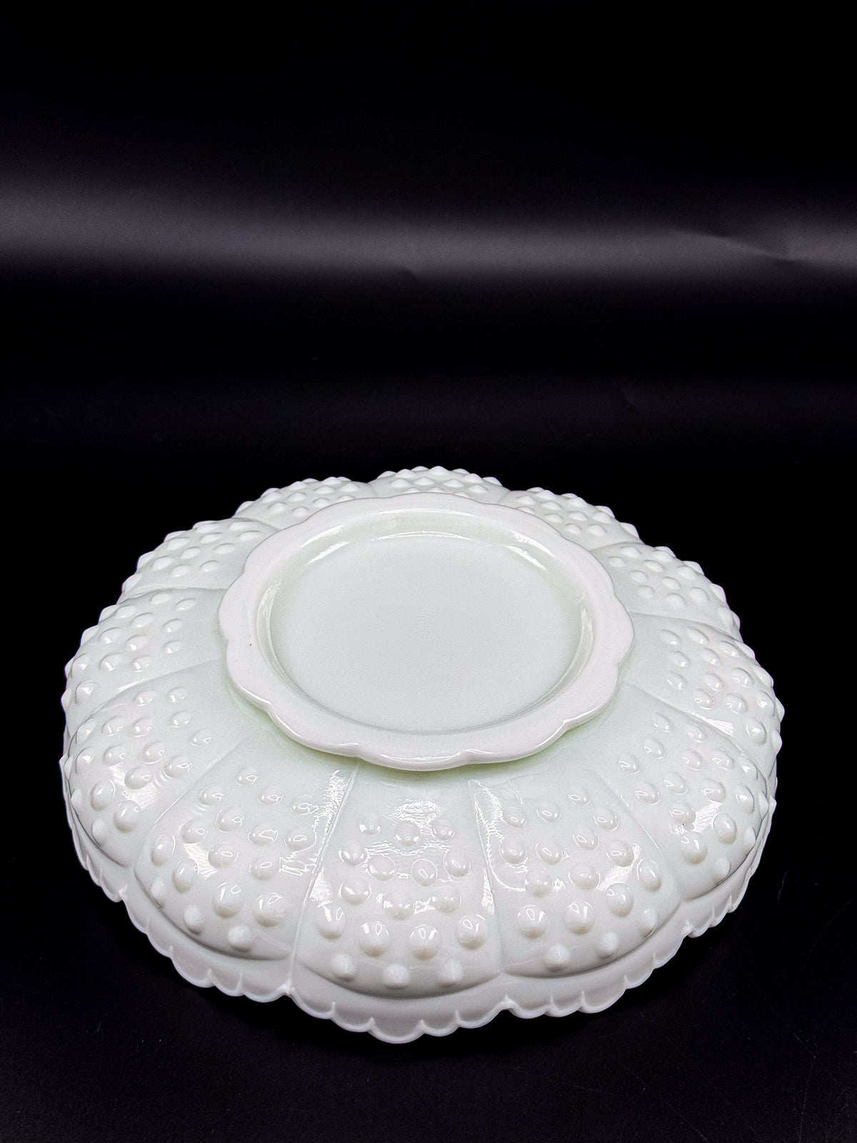 Vintage Fenton Hobnail Milk Glass Ashtray, Chip and Dip Dish or Catchall with Scalloped Rim