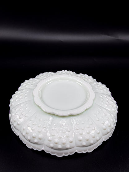 Vintage Fenton Hobnail Milk Glass Ashtray, Chip and Dip Dish or Catchall with Scalloped Rim