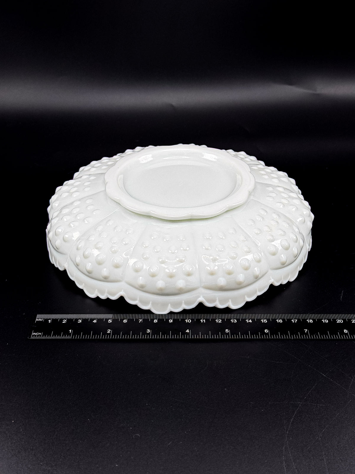 Vintage Fenton Hobnail Milk Glass Ashtray, Chip and Dip Dish or Catchall with Scalloped Rim