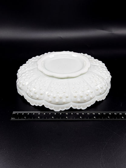 Vintage Fenton Hobnail Milk Glass Ashtray, Chip and Dip Dish or Catchall with Scalloped Rim