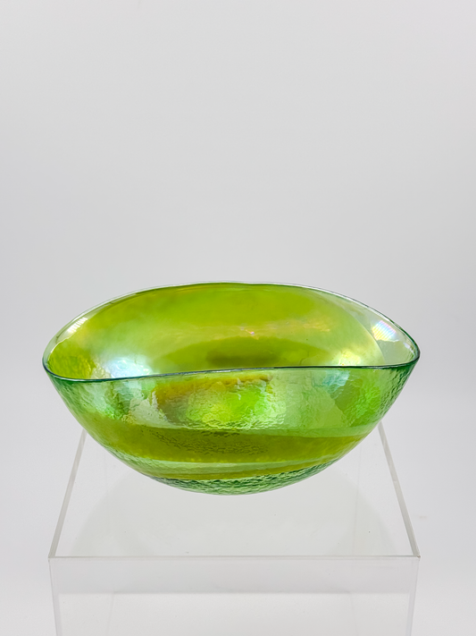Vintage Crate & Barrel Agave Bowl in Green Hand-Blown Murano Glass, Discontinued Italian Art Glass