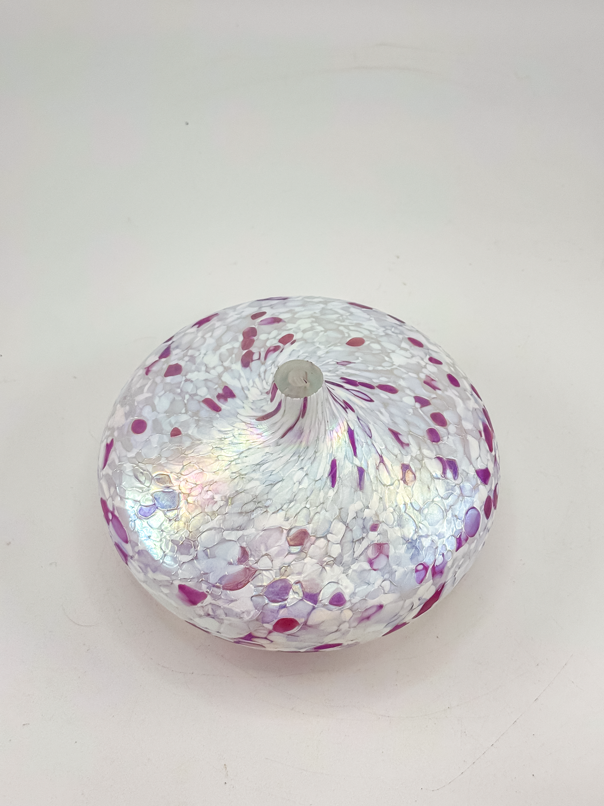 1995 Roger Vines MSH Art Glass Oil Lamp in Iridescent Pink and White with Mount St. Helens Ash, Signed