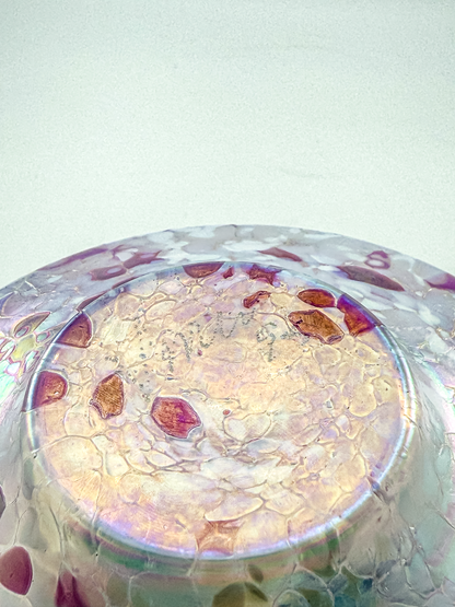 1995 Roger Vines MSH Art Glass Oil Lamp in Iridescent Pink and White with Mount St. Helens Ash, Signed