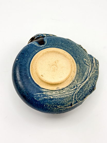 Copper Crane Pottery Ikebana Vase with Blue-Gray Glaze and Sculptural Shell-Like Ridges