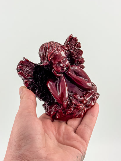 Vintage Ruby Red Resin Angel Figurine