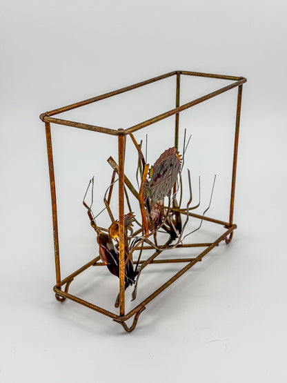 Vintage Brutalist Mixed Metal Fish Waterless Aquarium Sculpture