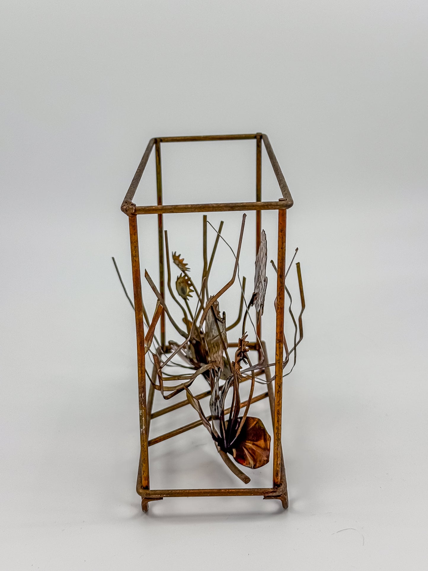 Vintage Brutalist Mixed Metal Fish Waterless Aquarium Sculpture