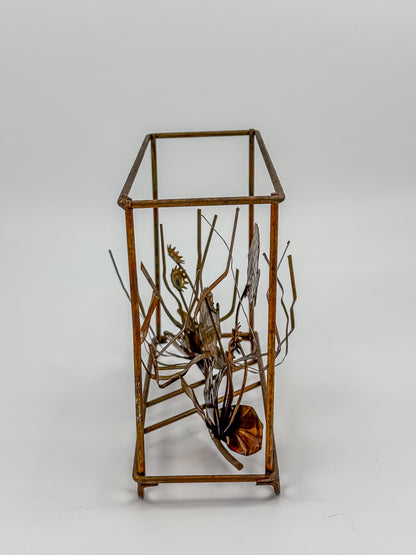 Vintage Brutalist Mixed Metal Fish Waterless Aquarium Sculpture