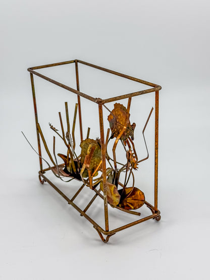 Vintage Brutalist Mixed Metal Fish Waterless Aquarium Sculpture