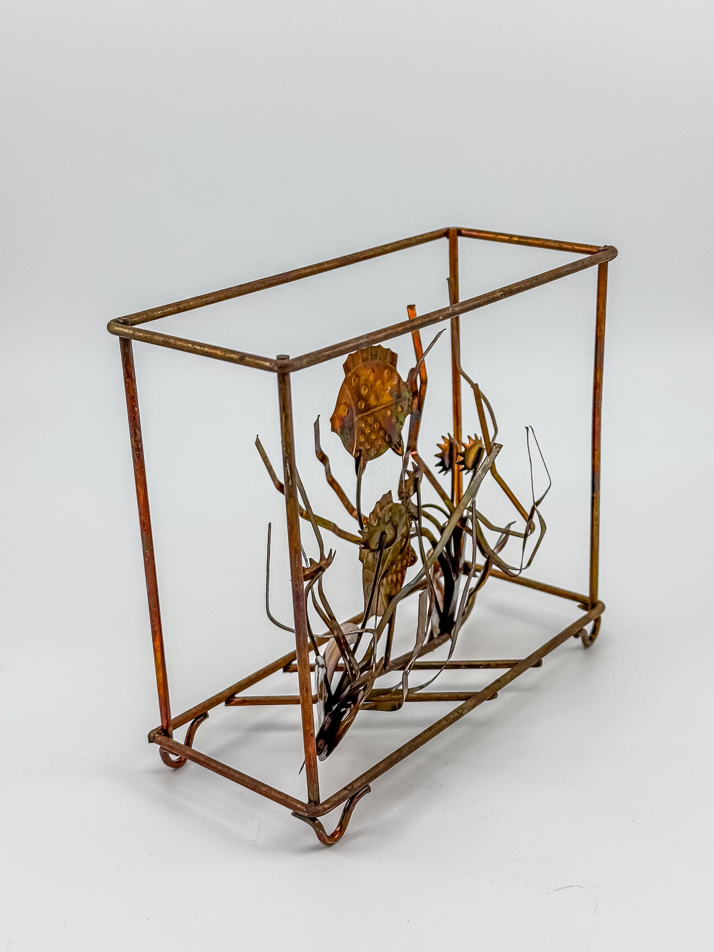 Vintage Brutalist Mixed Metal Fish Waterless Aquarium Sculpture