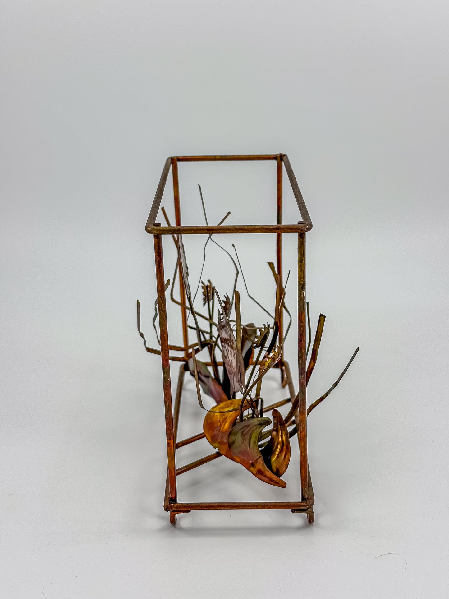 Vintage Brutalist Mixed Metal Fish Waterless Aquarium Sculpture
