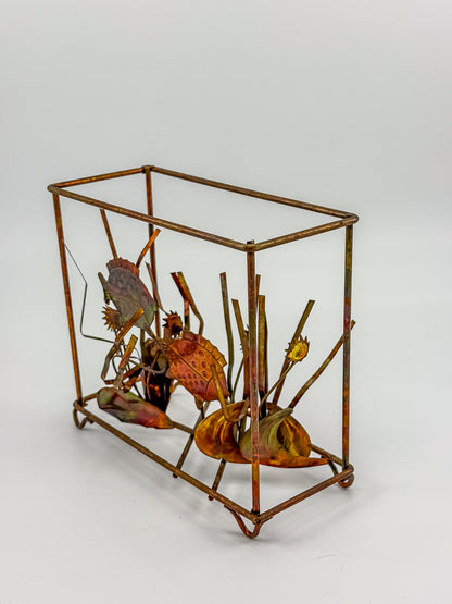 Vintage Brutalist Mixed Metal Fish Waterless Aquarium Sculpture