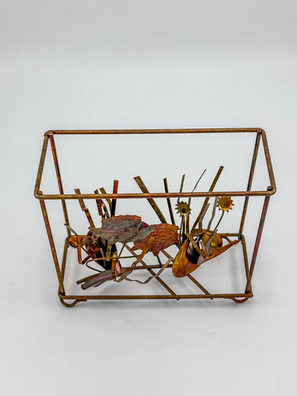 Vintage Brutalist Mixed Metal Fish Waterless Aquarium Sculpture