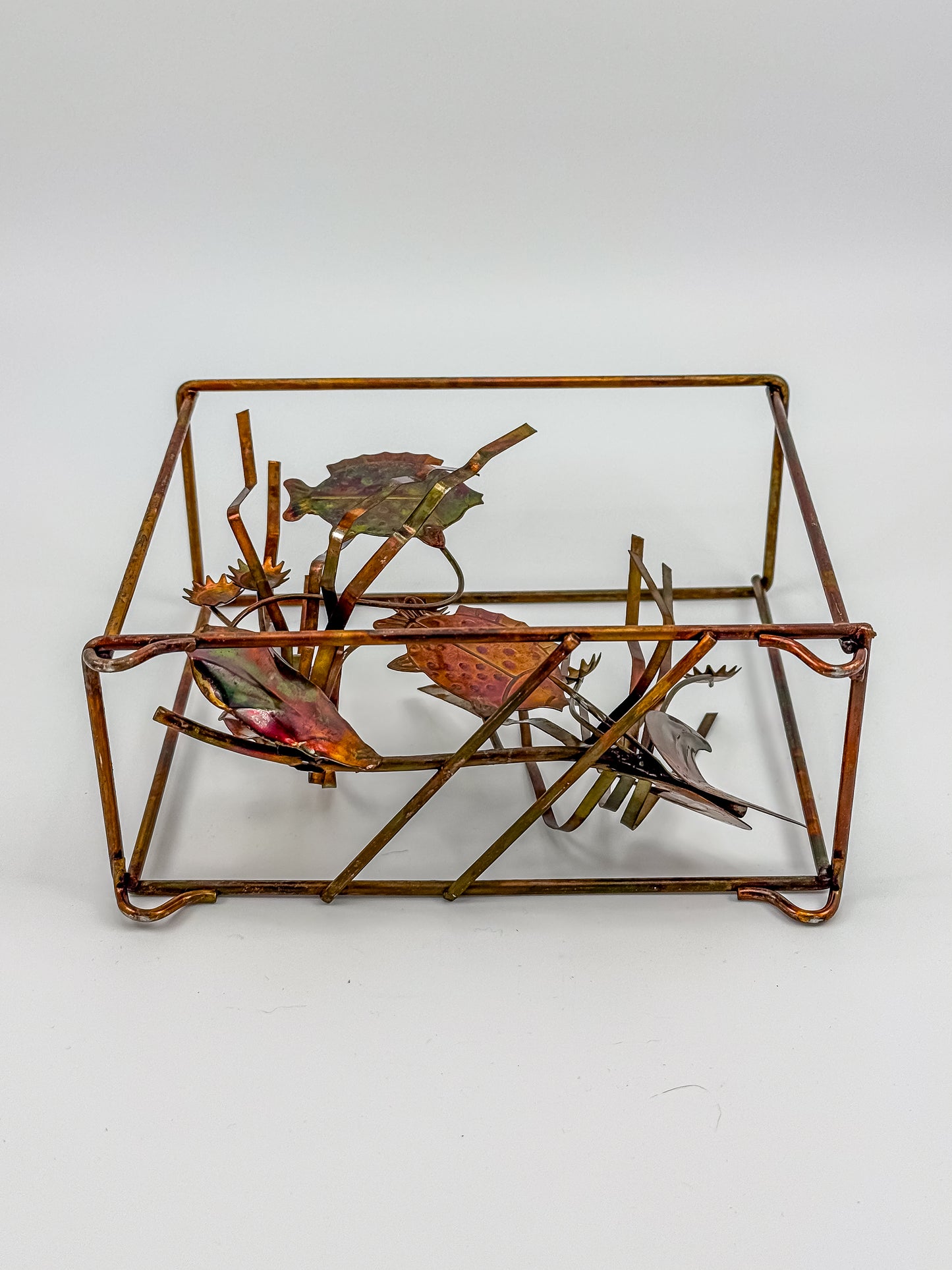 Vintage Brutalist Mixed Metal Fish Waterless Aquarium Sculpture