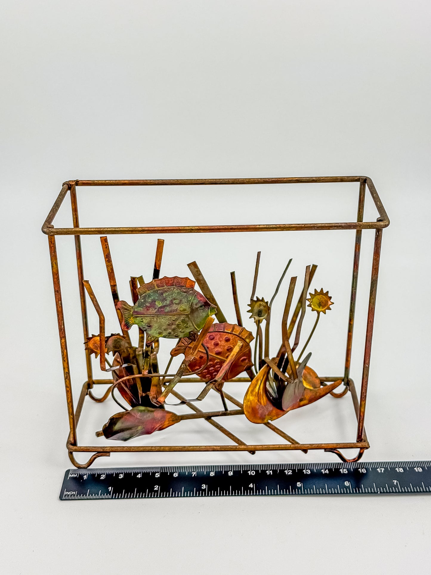 Vintage Brutalist Mixed Metal Fish Waterless Aquarium Sculpture