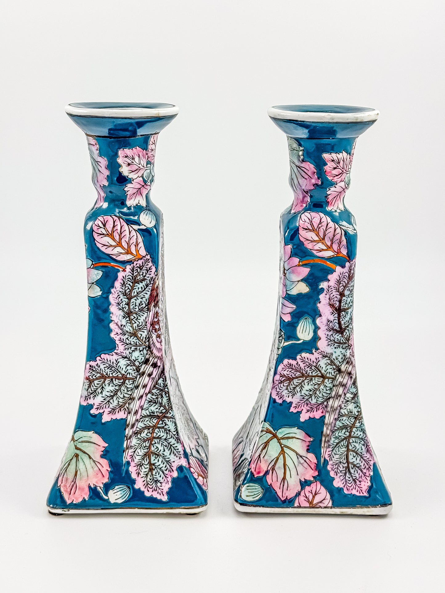 Vintage Chinoiserie Peacock Candlestick Holders (Pair)