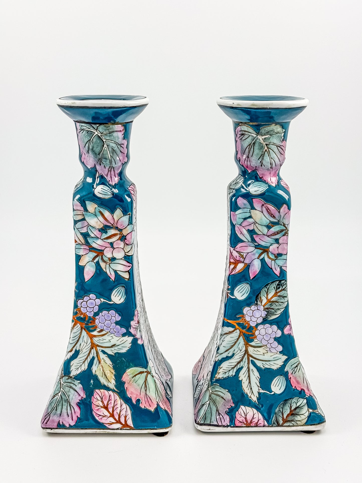 Vintage Chinoiserie Peacock Candlestick Holders (Pair)