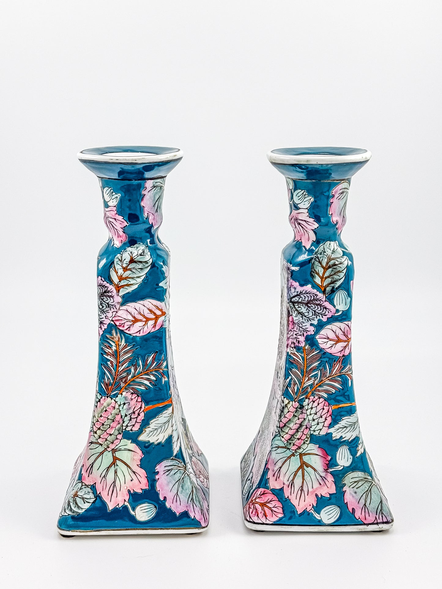 Vintage Chinoiserie Peacock Candlestick Holders (Pair)