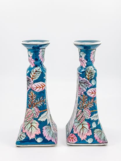 Vintage Chinoiserie Peacock Candlestick Holders (Pair)