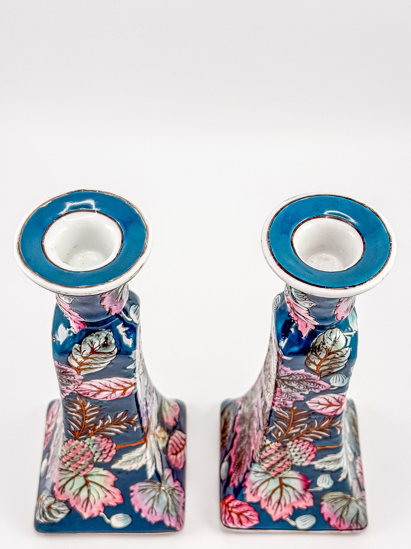 Vintage Chinoiserie Peacock Candlestick Holders (Pair)
