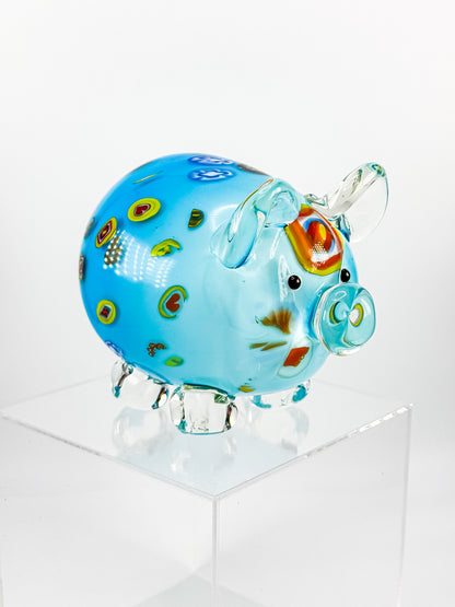 Murano Style Art Glass Pig Figurine with Millefiori