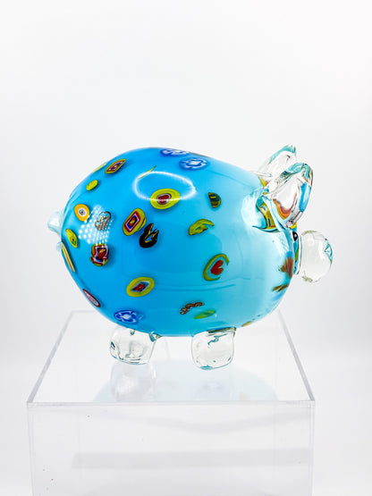 Murano Style Art Glass Pig Figurine with Millefiori