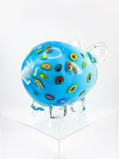 Murano Style Art Glass Pig Figurine with Millefiori