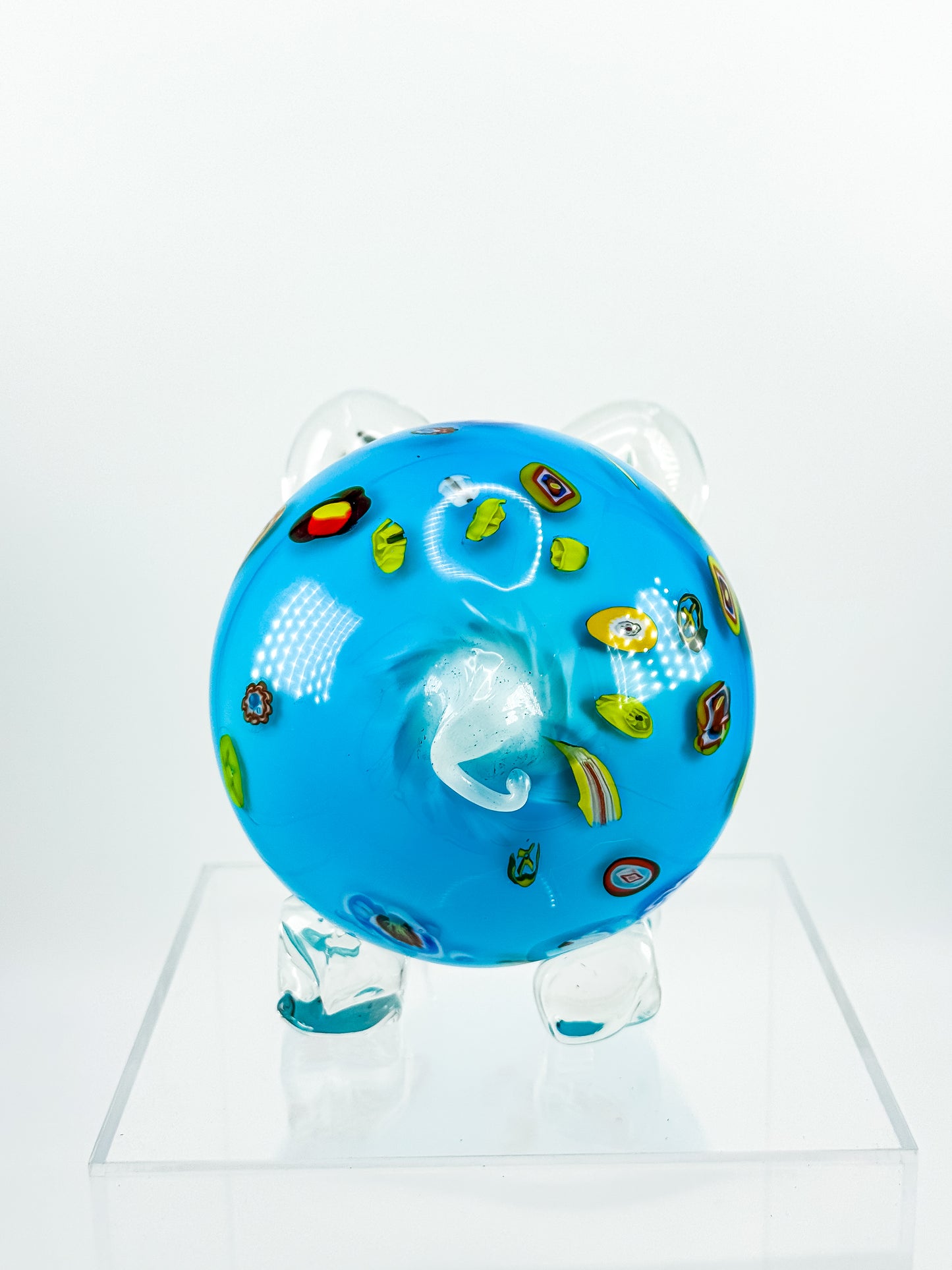 Murano Style Art Glass Pig Figurine with Millefiori