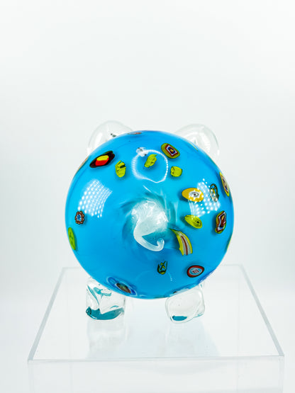 Murano Style Art Glass Pig Figurine with Millefiori