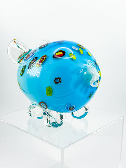 Murano Style Art Glass Pig Figurine with Millefiori